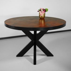 Eettafel rond mangohout visgraat 120cm Avelyn bruin ronde industriële tafel duurzaam mango eetkamertafel