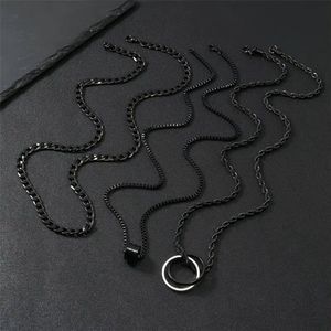 Bovista Ketting - Heren - Staal - Nep zilver - Met Hanger - 3 Stuks - Zwart