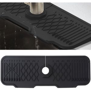 Siliconen kraanmat voor afvoer, waterkraan, gootsteen, spatbescherming, watervanger, watervangermat voor keuken en badkamer, werkblad (zwart, 43 cm)