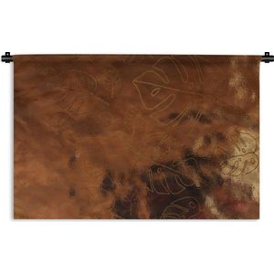 Wandkleed Luxe patroon - Luxe patroon van gouden bladeren tegen een bronzen achtergrond Wandkleed katoen 60x40 cm - Wandtapijt met foto
