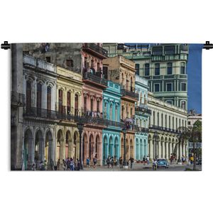 Wandkleed Cuba - Kleurrijke Cubaanse gebouwen in de stad van Havana Wandkleed katoen 90x60 cm - Wandtapijt met foto