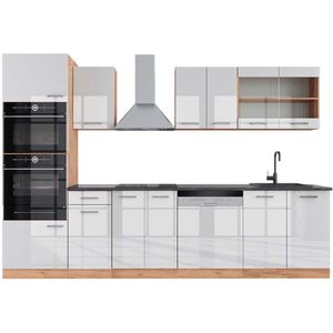Vicco R-Line Complete keukeneenheid – 300 cm met hoge kast, WB Antraciet Wit hoogglans/goud power eiken met hoge kast, WB Antraciet
