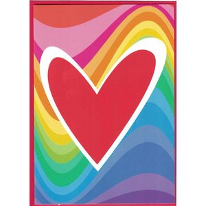 Kaart - Valentijn - Hart van regenboog kleuren - Rode hart - Blanco