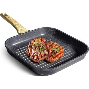 28 x 28 cm steakpan gegoten aluminium met granieten antiaanbaklaag - 100% PFOA-vrij - geschikt voor inductie en alle soorten fornuizen - gemakkelijk te reinigen - grijs