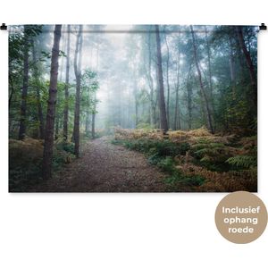 Wandkleed Bospaden - Een mistig pad door het bos Wandkleed katoen 120x80 cm - Wandtapijt met foto
