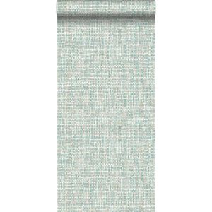 krijtverf eco texture vliesbehang geweven linnen multi tapijt vergrijsd licht pastel mint groen - 148662 ESTAhome