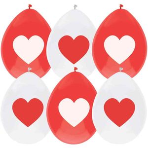 Haza - Ballonnen - Love hartjes print Valentijn - rood/wit - 6x stuks