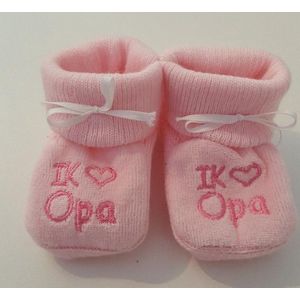 Kraamcadeau  - Petit Villain Newborn Slofjes - Love Opa - Roze - 0-3 maanden