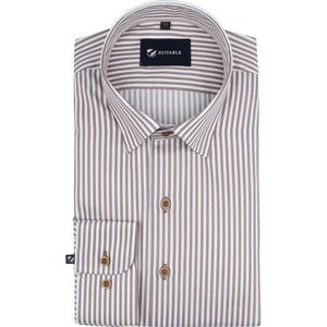 Suitable Overhemd Streep Bruin - Maat 40 - Heren - Casual Shirt