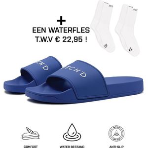 Dutch'D ® Rubberen slipper + Gratis koffie/thee mok TWV € 14,95 Tijdelijk! - Blauw - Maat 39/40 - anti slip - Comfortabel - Dubbele maten - unisex - Heren Badslipper - Slippers - Badslippers