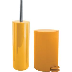 MSV Toiletborstel in houder/pedaalemmer set Moods - kunststof - saffraan geel