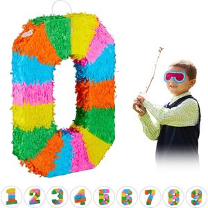 Relaxdays pinata verjaardag getal - piñata zelf vullen - getallen van 0 tot 9 - gekleurd - 0