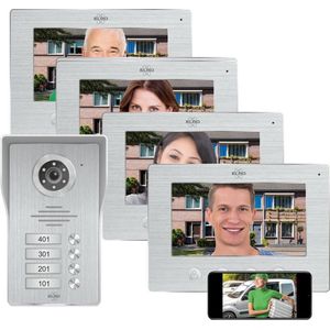 ELRO DV477IP4 Wifi IP Video Deur Intercom - 4 Appartementen - met 4x 7 inch kleurenscherm - Color Night Vision - Bekijken en communiceren via App