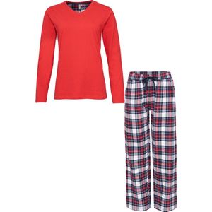 By Louise Dames Pyjama Set Met Flanellen Pyjamabroek Rood - Maat XXL