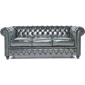 Chesterfield Bank Original Leer | 3-zits | Antiek Groen | 12 jaar garantie