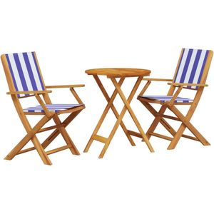 vidaXL - 3-delige - Bistroset - stof - en - massief - hout - blauw - en - wit