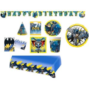 Batman - Verjaardag - Megapakket - Versiering - Kinderfeest - Tafelkleed - Bordjes - Bekers - Servetten - uitnodigingen - Folieballon - Feesthoedjes - Slinger - uitdeelzakjes