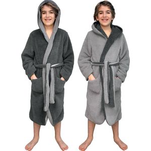 HOMELEVEL Sherpa omkeerbare kinderbadjas voor jongens en meisjes Zwart Maat 134/140