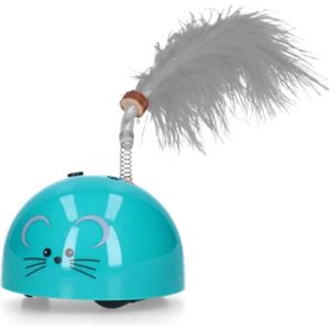 Robocat Petrol mouse Blauw – 7 x 8 x 6 cm - kattenspeelgoed met madnip – speelgoed voor katten – kattenspeeltje met lampjes – petrol