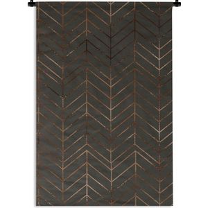 Wandkleed Luxe patroon - Luxe patroon van dunne en bronzen lijnen op een donkergrijze achtergrond Wandkleed katoen 60x90 cm - Wandtapijt met foto