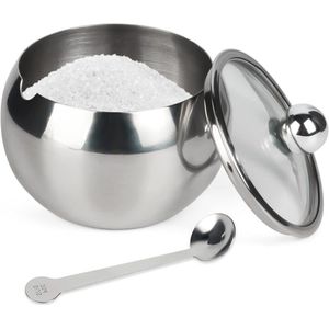 Roestvrijstalen suikerkom met helder deksel en lepel 8 oz (240 ml)