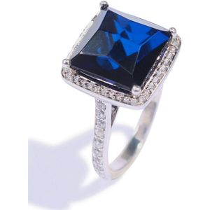 Brigada zilveren sterling 925 ring met blauwe barnsteen-amber en spinel - maat 19