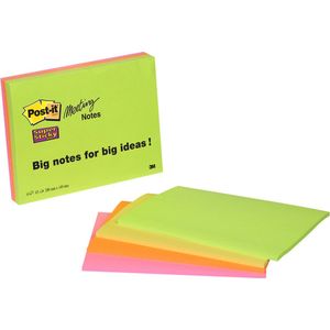 Post-it® Meeting Notes, Groen, Roze, Oranje, Geel, 149 x 200 mm, 4 Blokken, 45 Blaadjes/Blok