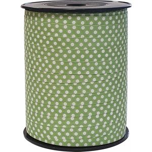 Sierlint / cadeaulint / verpakkingslint / krullint groen met witte dots 10mm x 250 meter