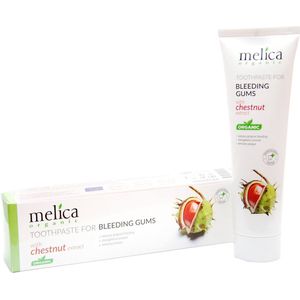 MELICA ORGANIC Biologisch 98% Natuurlijke BIO TANDPASTA bij Bloedend Tandvlees met KASTANJE-EXTRACT, XYLITOL en KALIDENT- CALCIUM zonder Fluoride, SLS, SLES, parabenen, antiseptica 100g