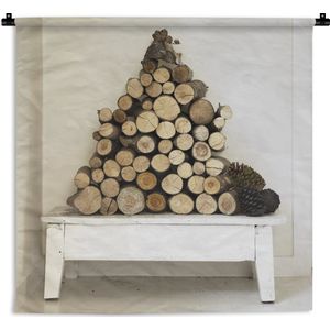 Wandkleed Brandhout - Driehoekige stapel brandhout Wandkleed katoen 180x180 cm - Wandtapijt met foto
