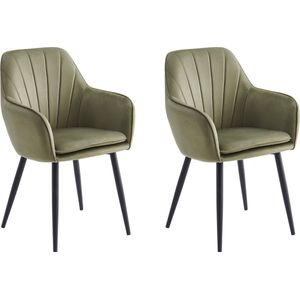 Colenis® - Melissa Eetkamerstoel - Set Van 2 - Groen - Velvet - Fabb - Industrieel - Met armleuning