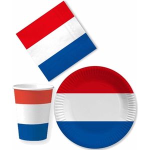 Tafel dekken Holland feestartikelen rood wit blauw 30x bordjes/30x drink bekers/60x servetten - Koningsdag/oranje artikelen
