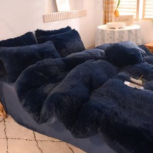 4-Delige Super Shaggy Koraal Fleece Warme Gezellige Prinses Beddengoed Set Nerts Fluwelen Dekbedovertrek Set Bed Dekbed Deken Kussensloop dekbedovertrek 220*240CM/lakens 230*270CM/kussensloop 48*74CM * 2 Deep Blue