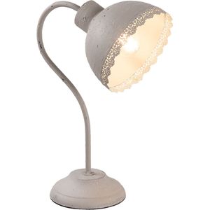 HAES DECO - Bureaulamp - Shabby Chic - Vintage / Retro Lamp, formaat 15x25x35 cm - Grijs Metaal - Tafellamp, Sfeerlamp