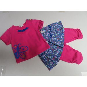 Ensemble - 3 pack - Meisje - T shirt fuchia + rok bloem + legging fuchia - 2 jaar 92