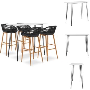 vidaXL Bartafelset - wit - MDF en metaal - 120 x 60 x 105 cm - 4 barkrukken - zwart - PP en metaal - 48 x 47.5 x 95.5 cm - Set tafel en stoelen