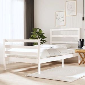 The Living Store Bedframe Grenenhout - Wit - 195.5 x 80.5 x 100 cm - 75 x 190 cm - Matras niet inbegrepen