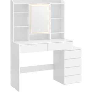 LED-kaptafel - Moderne kaptafel - Verlicht make-upbureau - Spaanplaat - 40 cm x 117 cm x 145 cm - Wolkenwit