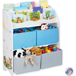 Relaxdays kinderkast speelgoed - speelgoedkast - boekenkast kinderen - boekenrek - print - A