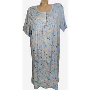 Dames nachthemd korte mouwen 6535 bloemenprint L grijs/blauw