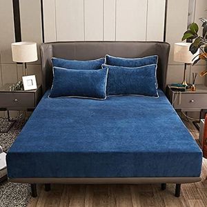 Hoeslaken, 140 x 200 x 30 cm, blauw, warm pluche, wollig en zacht, voor de winter, voelt aan als kasjmier, geschikt voor matras van 30 cm hoog