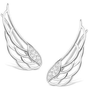 Zilveren oorklimmers vleugel - Zilveren oorbellen - Oorknoppen met zirkonia - Sterling zilver