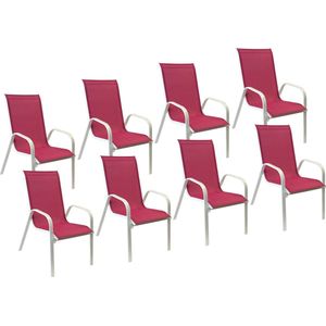 Set van 8 MARBELLA stoelen in roze textilene - wit aluminium