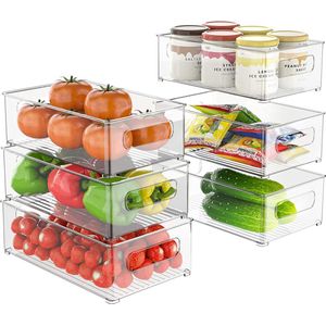 BOTC organizer bakjes - Koelkast Organizer - 6 Stuks Opbergbox - 26*15.5*7cm - Keuken Organizers - Opbergdoos - Transparant