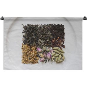 Wandkleed Kruiden en Specerijen - Gedroogd op een bord Wandkleed katoen 60x40 cm - Wandtapijt met foto