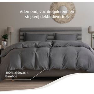 Home by TEMPUR® Dekbedovertrek 200 x 200 Tweepersoons cm – Antraciet – Zijdezacht Bamboe – Strijkvrij – Geschikt Voor Droger – excl. kussenslopen