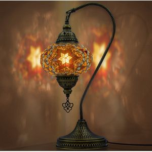 VALVELLO Mozaiek Zwanenhals Lamp, Handgemaakte, Nachtlampje, Turkse, Arabisch, Oosterse, Tiffany, Marokkaanse Decoratieve Tafellampen Voor Slaapkamer, Bureau, Woonkamer En Perfecte Cadeau Voor Speciale Dagen - Bruin