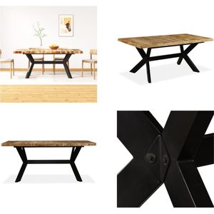 vidaXL Eettafel 180 cm massief mangohout en stalen kruis - Eetkamertafel - Eetkamertafels - Tafel - Tafels