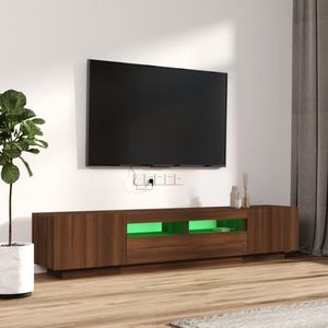 The Living Store TV-meubel LED-verlichting - 100x35x40 cm - bruineiken - bewerkt hout - USB-aansluiting