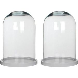 Mica Decorations Stolp Hella - 2x - glas en wit eikenhout - 21 x 30 cm - Home Deco stolpen - Woonaccessoires